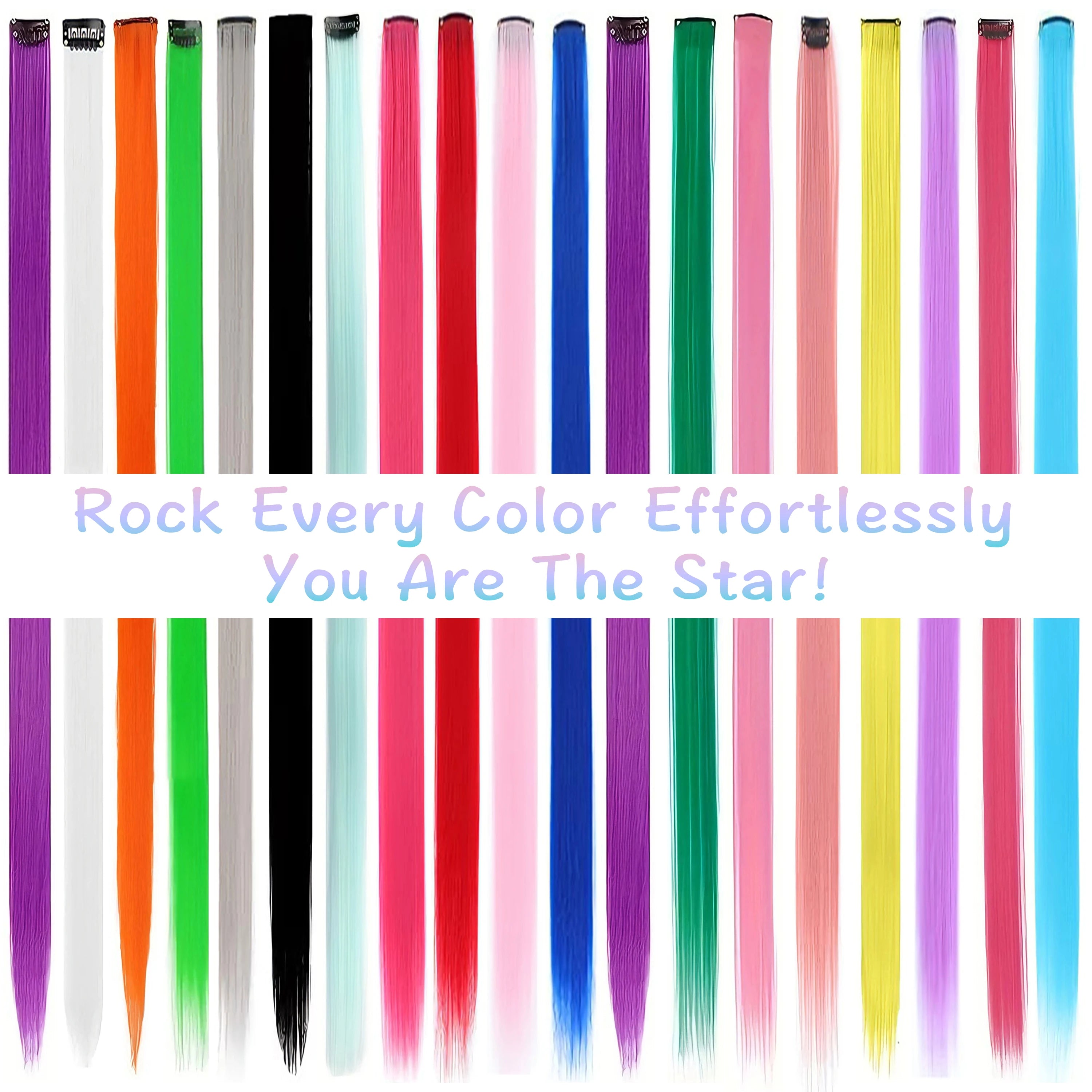 Hair Extensions Clip in 22 Inch Colored Hair Extensions Party Highlights Long Straight Synthetic Hairpieces for Women Kids Girls