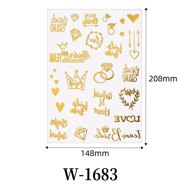 Waterproof Metallic Temporary Tattoos Women Gold Flash Fake Tattoo Sticker Heart Design Stickers for Valentine Wedding Body Art