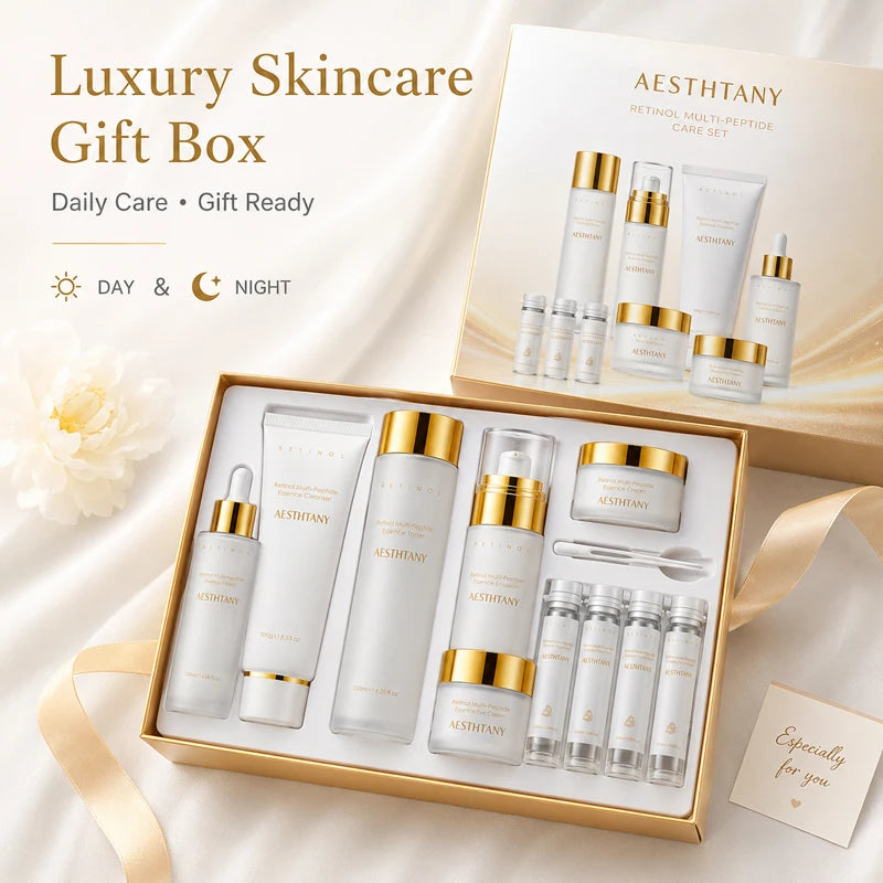 7-Piece Retinol & Multi-Peptide Skincare Set gift-ready packaging