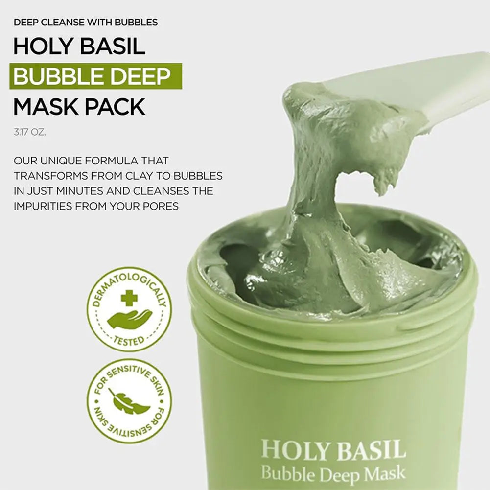 Carbonic Acid Holy Basil Bubble Mask Pore & Blackhead Care key ingredients highlighted