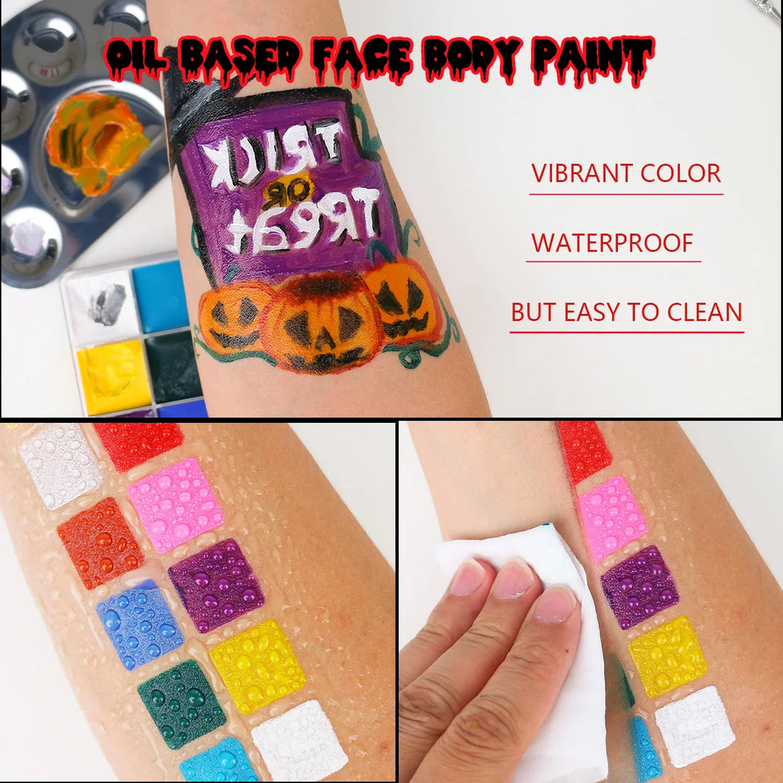 Bowitzki SFX Face Body Paint ,Halloween Makeup Special Effects，Fake Blood Scar Wax Charred Ash Powder with Sponges Brush