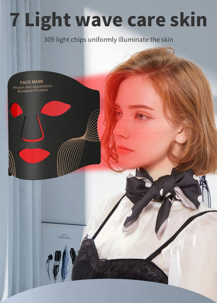 7-Color LED Face & Neck Mask Wireless Red Light Therapy packaging and branding