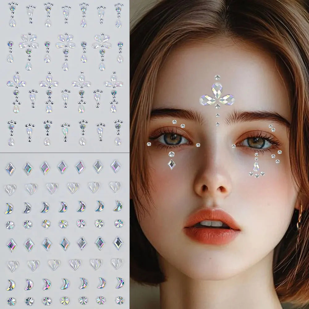 1pcs Laser Sparkle Stars Diamond/Pearls Face Gems Stickers Heart Moon Shape Rhinestones for Eyes/Face Stickers Temporary Tattoos