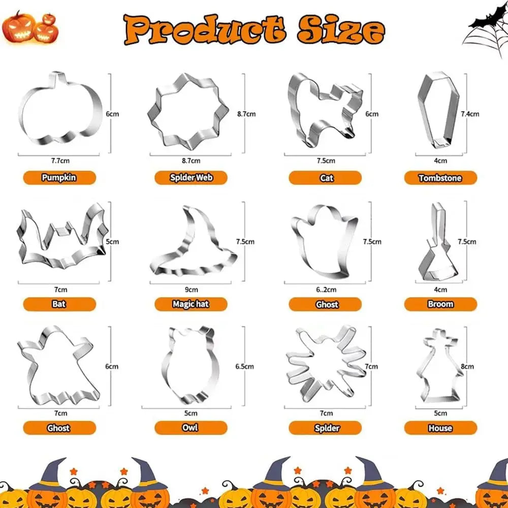 12PCS Halloween Cookie Molds Stainless Steel Cartoon Cookie Molds Bat Shape DIY Decorative Molds Baking Molds Kitchen BakingTooL
