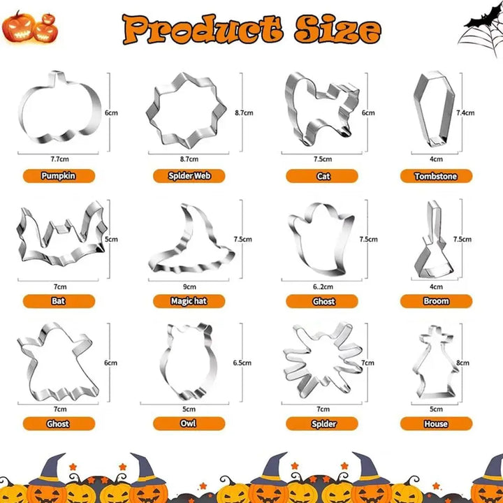 12PCS Halloween Cookie Molds Stainless Steel Cartoon Cookie Molds Bat Shape DIY Decorative Molds Baking Molds Kitchen BakingTooL