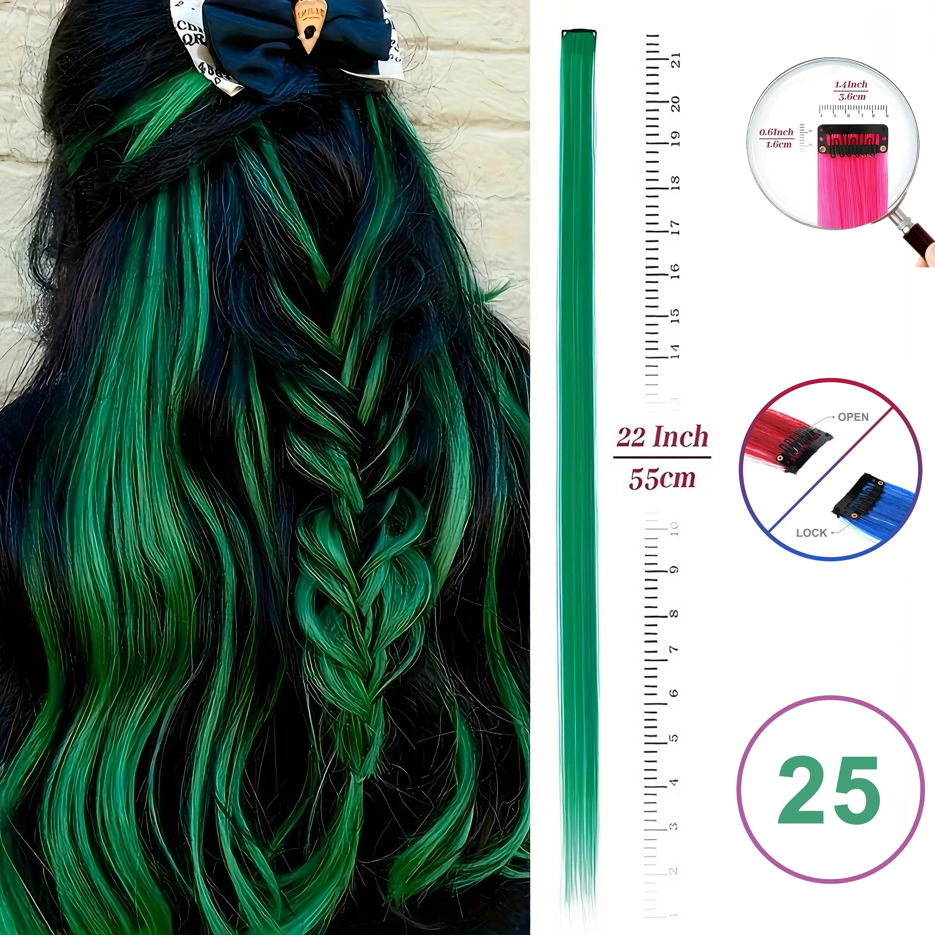Hair Extensions Clip in 22 Inch Colored Hair Extensions Party Highlights Long Straight Synthetic Hairpieces for Women Kids Girls
