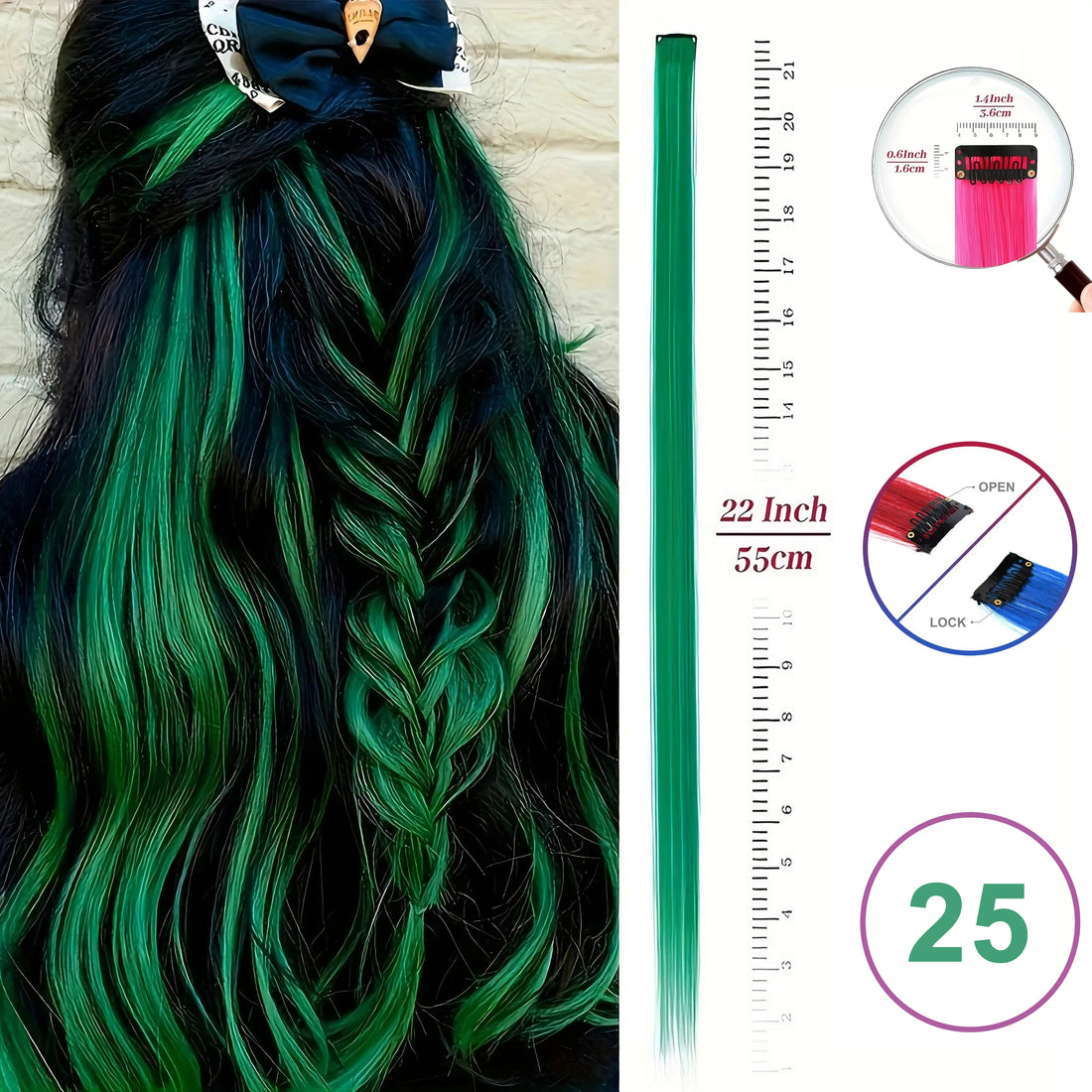 Hair Extensions Clip in 22 Inch Colored Hair Extensions Party Highlights Long Straight Synthetic Hairpieces for Women Kids Girls