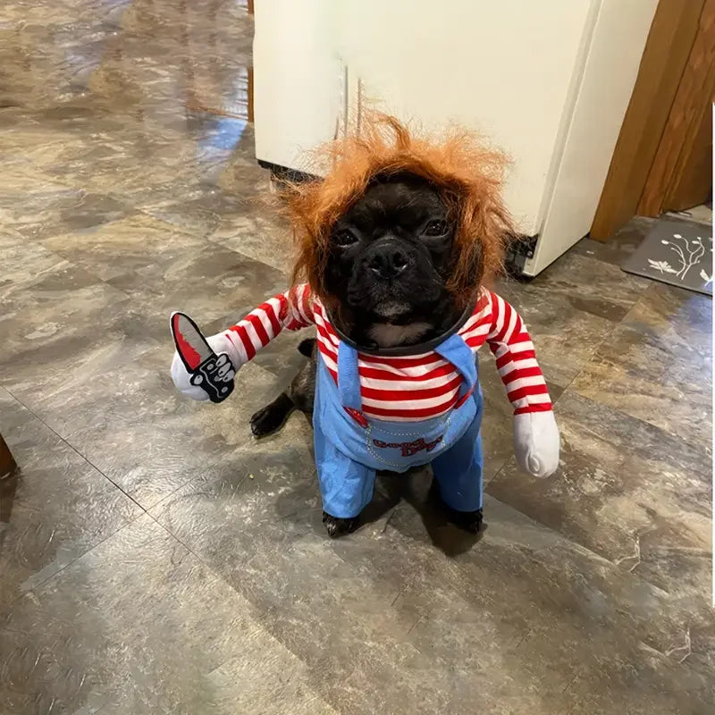 Halloween Pet Dog Clothes Transformed Pet Apparel and Wig for Holiday Party Pet Supplies Funny Bloody Doll With Knife Dog Costum