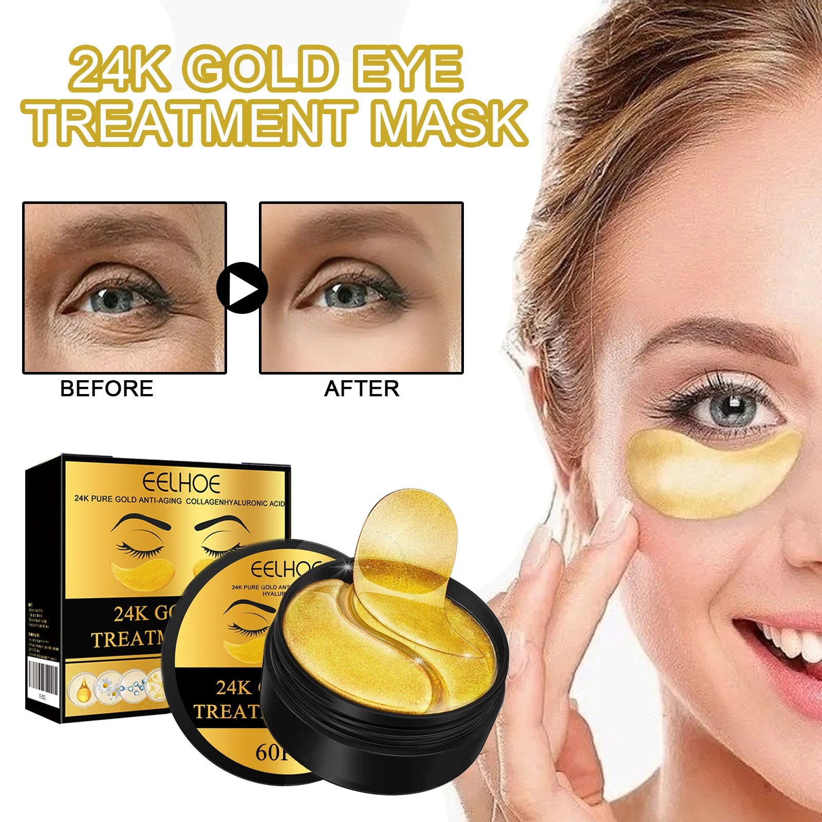 EELHOE Gold Under Eye Patches Anti-Aging Care 60pcs