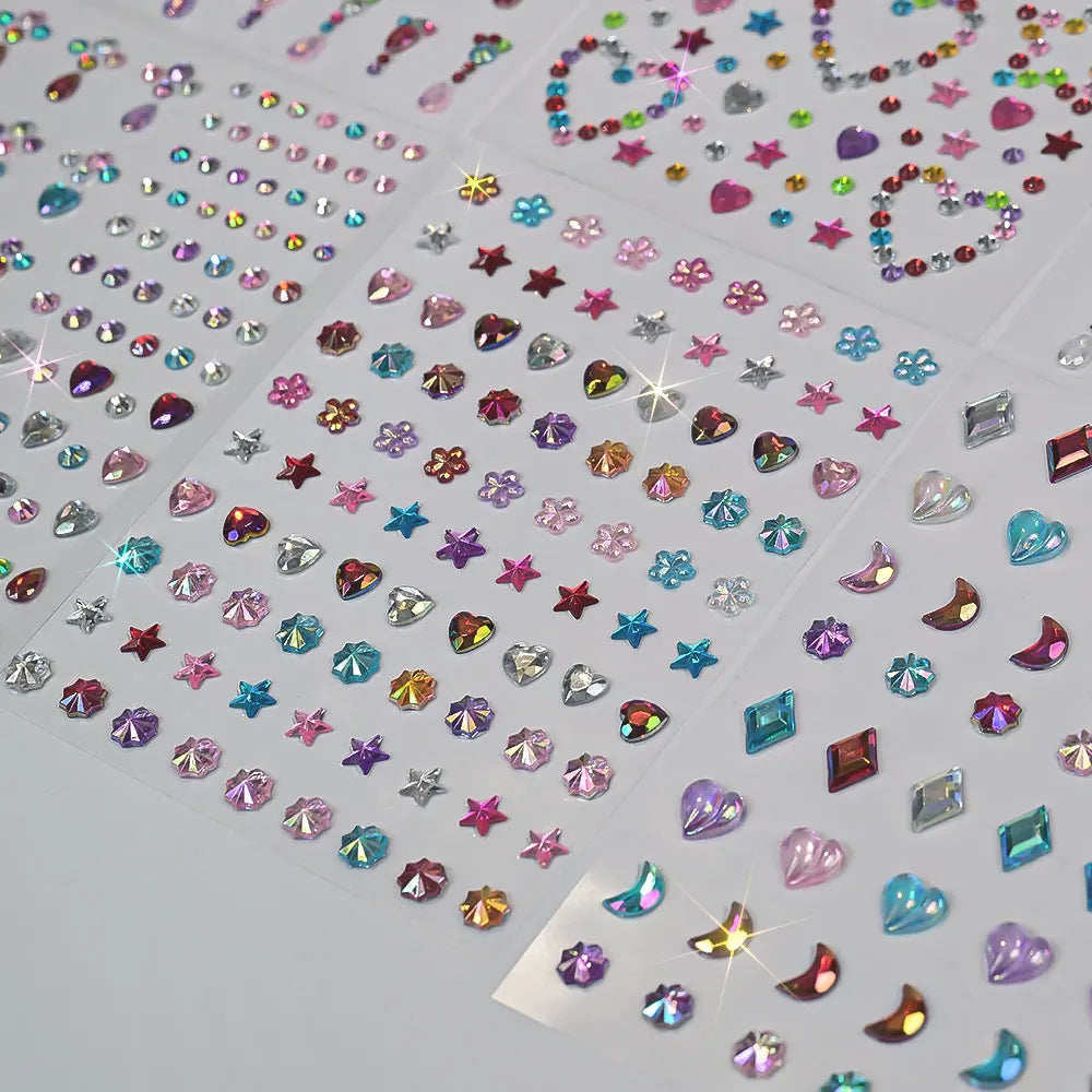 1pcs Laser Sparkle Stars Diamond/Pearls Face Gems Stickers Heart Moon Shape Rhinestones for Eyes/Face Stickers Temporary Tattoos