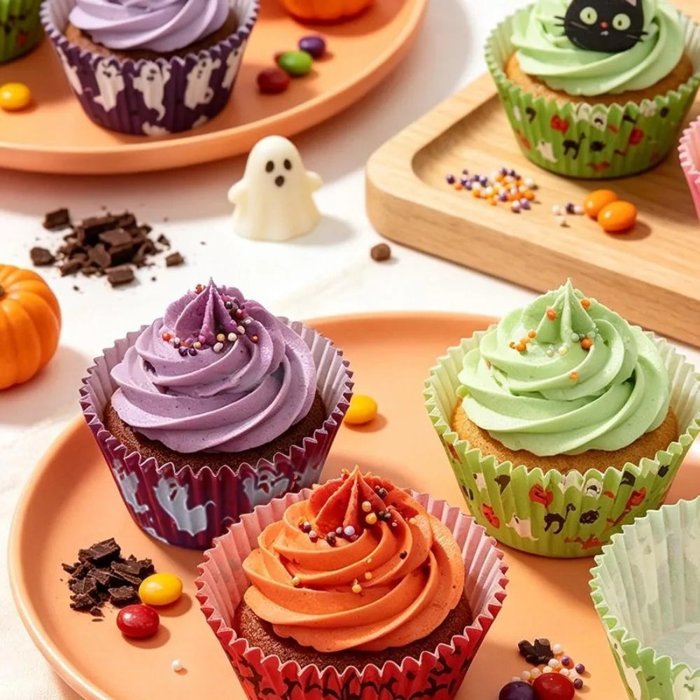 100PCS Halloween Cupcake Liners Ghost Pumpkin Muffin Baking Cups Wrapper Tray Holder DIY Party Candy Cake Decorations Supplies