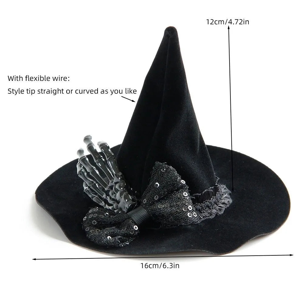 Flower Witch Hat Hair Clip Skull Spider Gothic Style Halloween Hair Clip Headdress Dark Black Witch Hairpins Cosplay