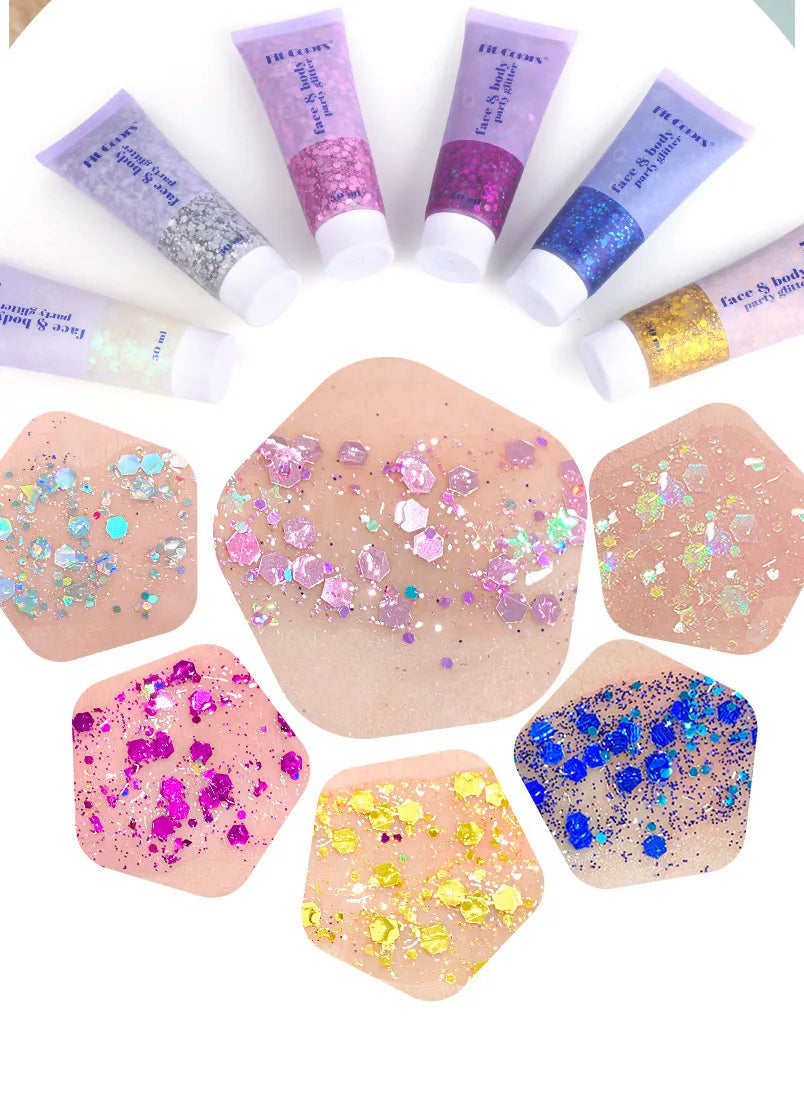 20 Colors Body Glitter Gel Mermaid's Scale Chunky Glitter Sequins Gel  for Face Body Hair Nail Christmas and Party
