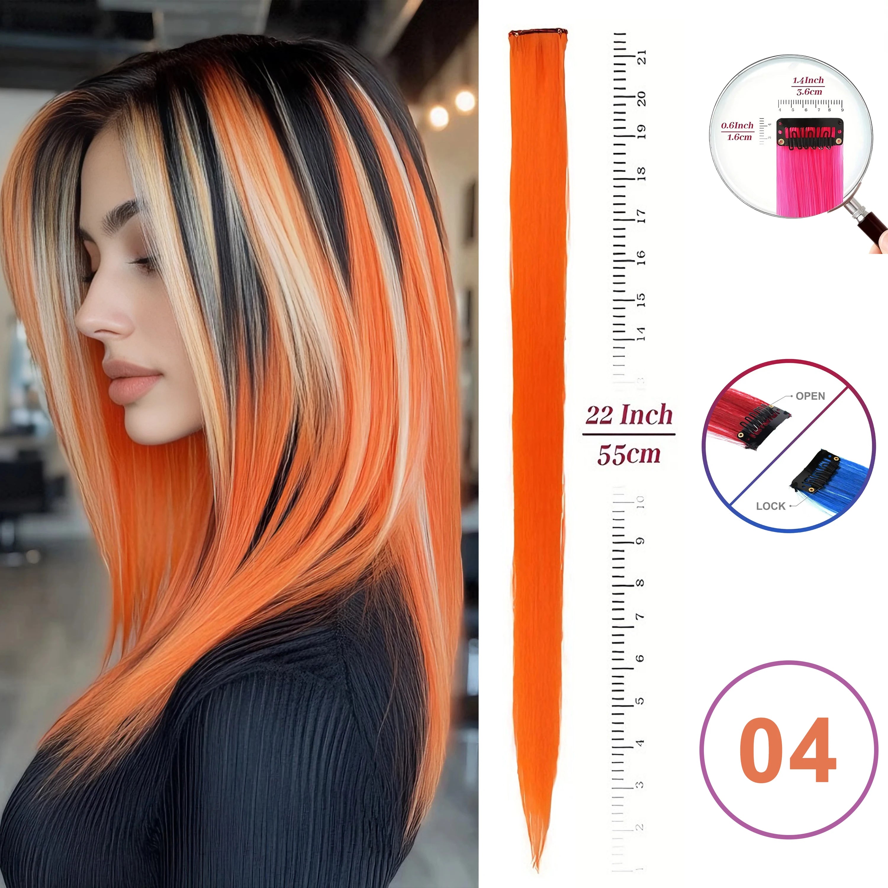 Hair Extensions Clip in 22 Inch Colored Hair Extensions Party Highlights Long Straight Synthetic Hairpieces for Women Kids Girls
