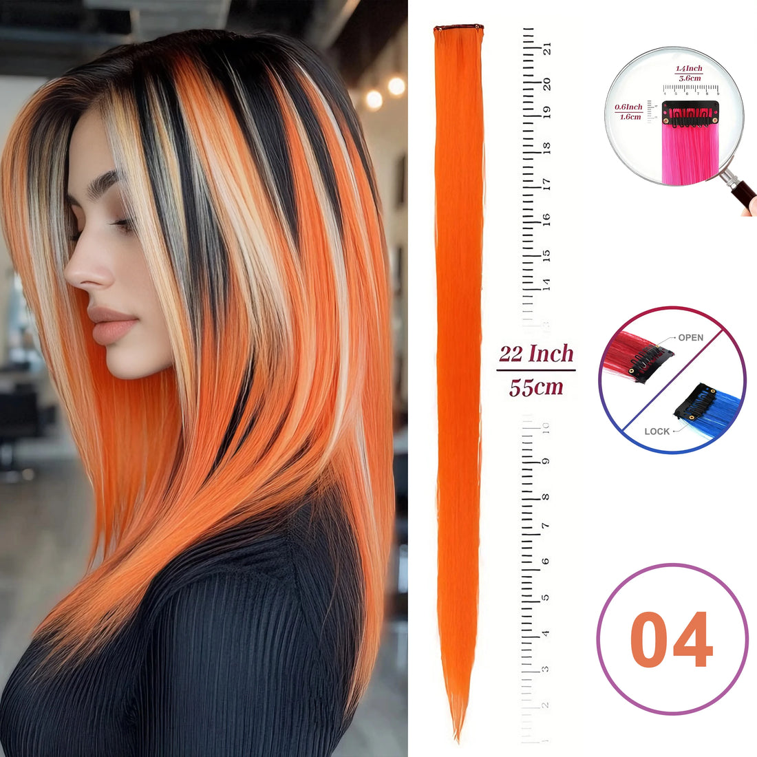 Hair Extensions Clip in 22 Inch Colored Hair Extensions Party Highlights Long Straight Synthetic Hairpieces for Women Kids Girls
