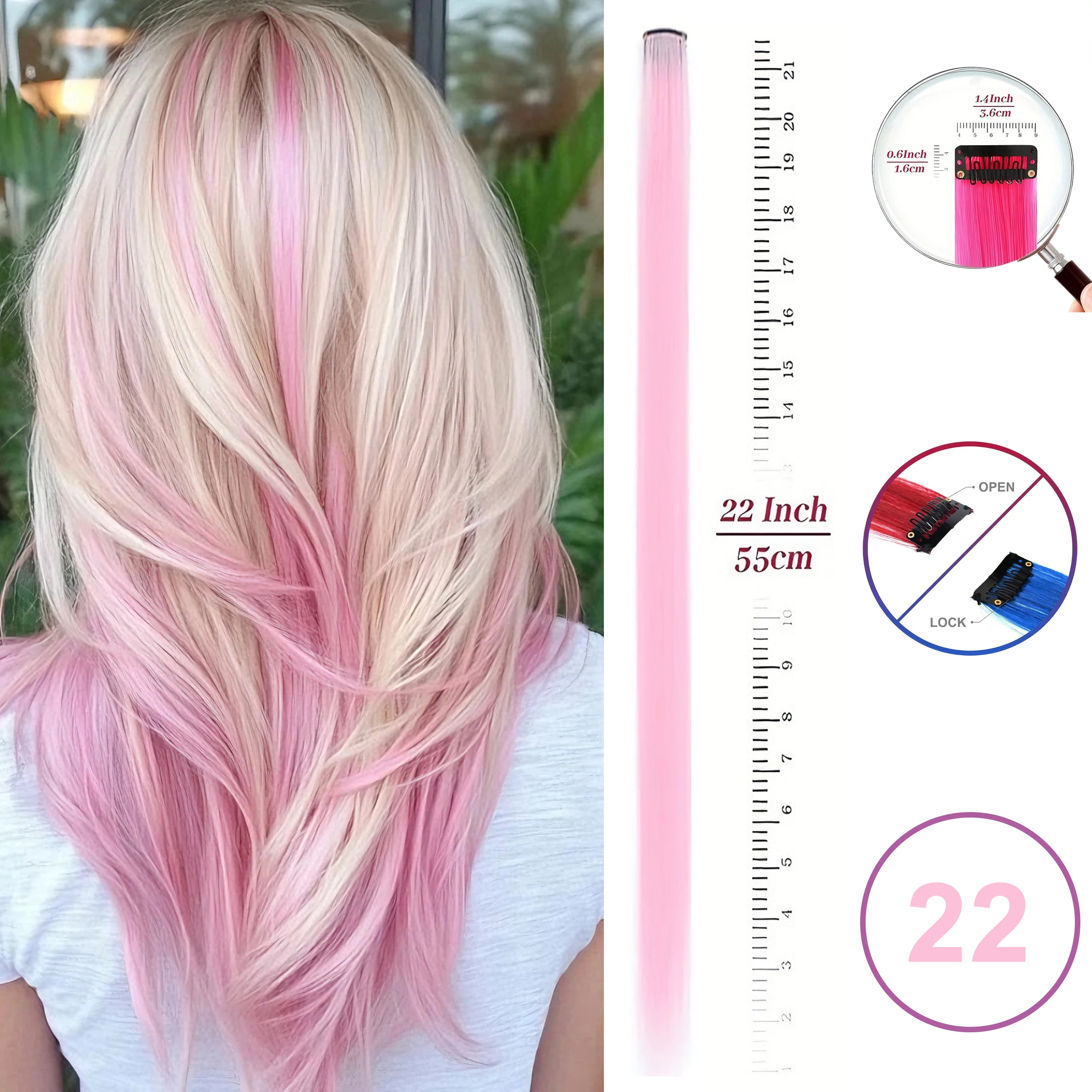 Hair Extensions Clip in 22 Inch Colored Hair Extensions Party Highlights Long Straight Synthetic Hairpieces for Women Kids Girls