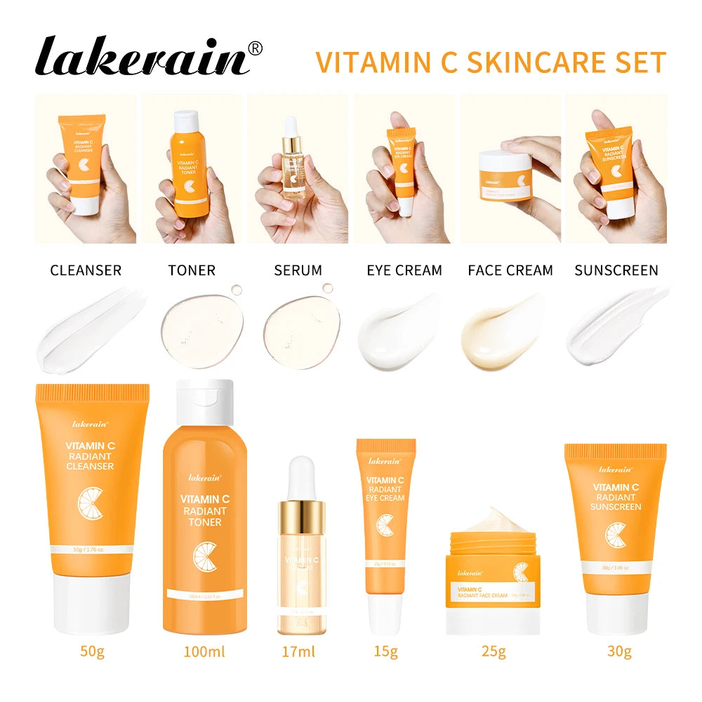 Lakerain Vitamin C Skincare Set the full kit contents laid out