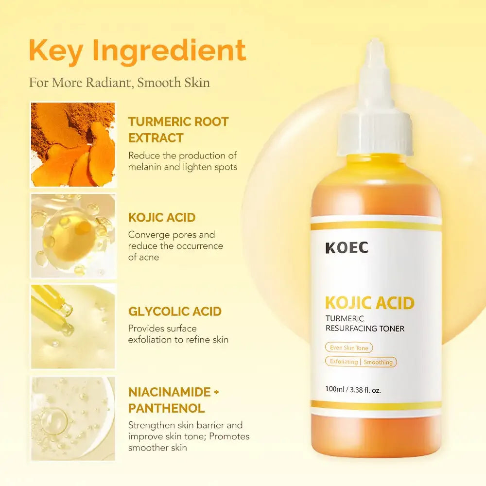 100ml KOEC Kojic Acid Turmeric Resurfacing Toner Exfoliating Smoothing Purifying Pores Even Skin Tone Refine Texture Antioxidant
