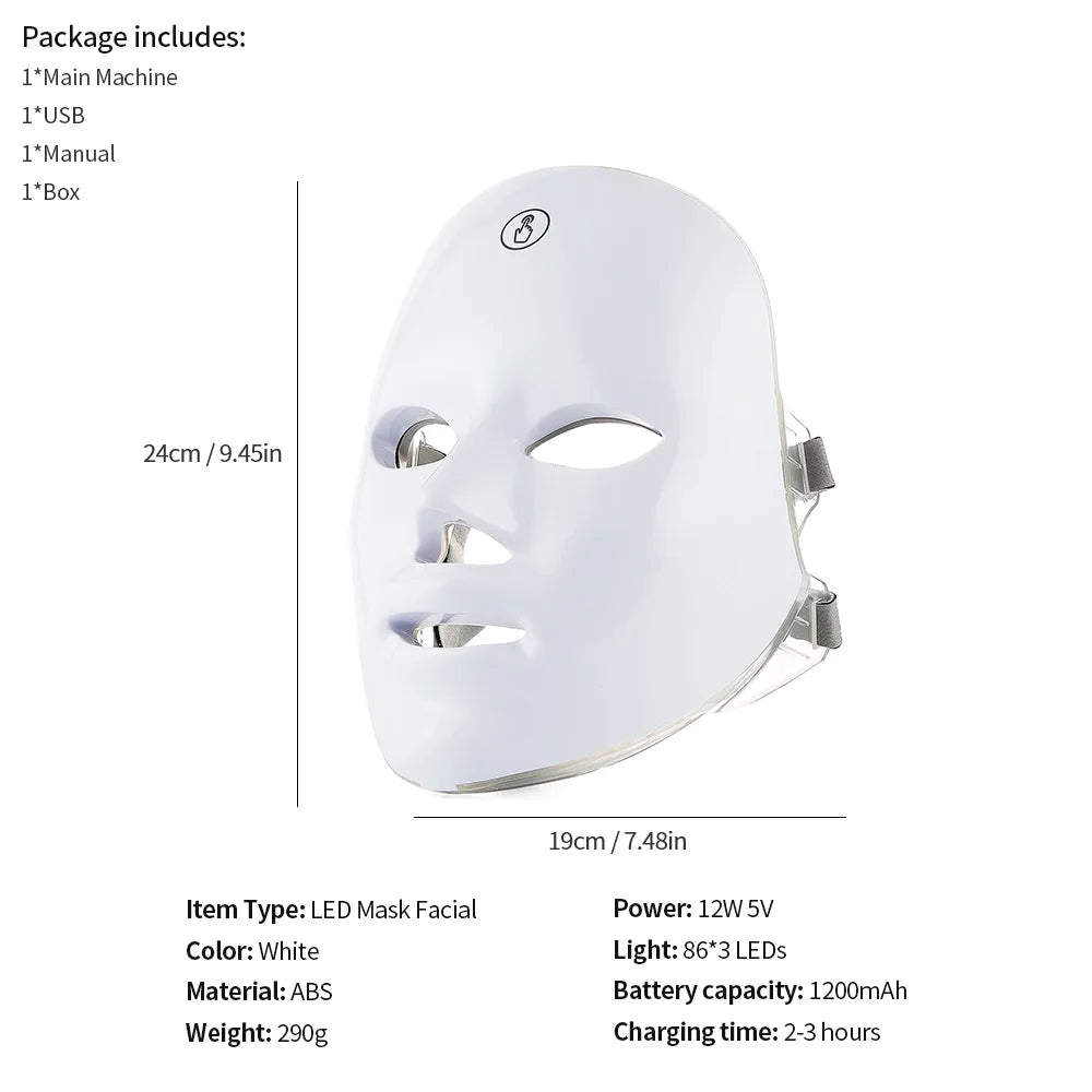 LED Facial Mask 7 Colors Neck Therapy Anti-Aging Care