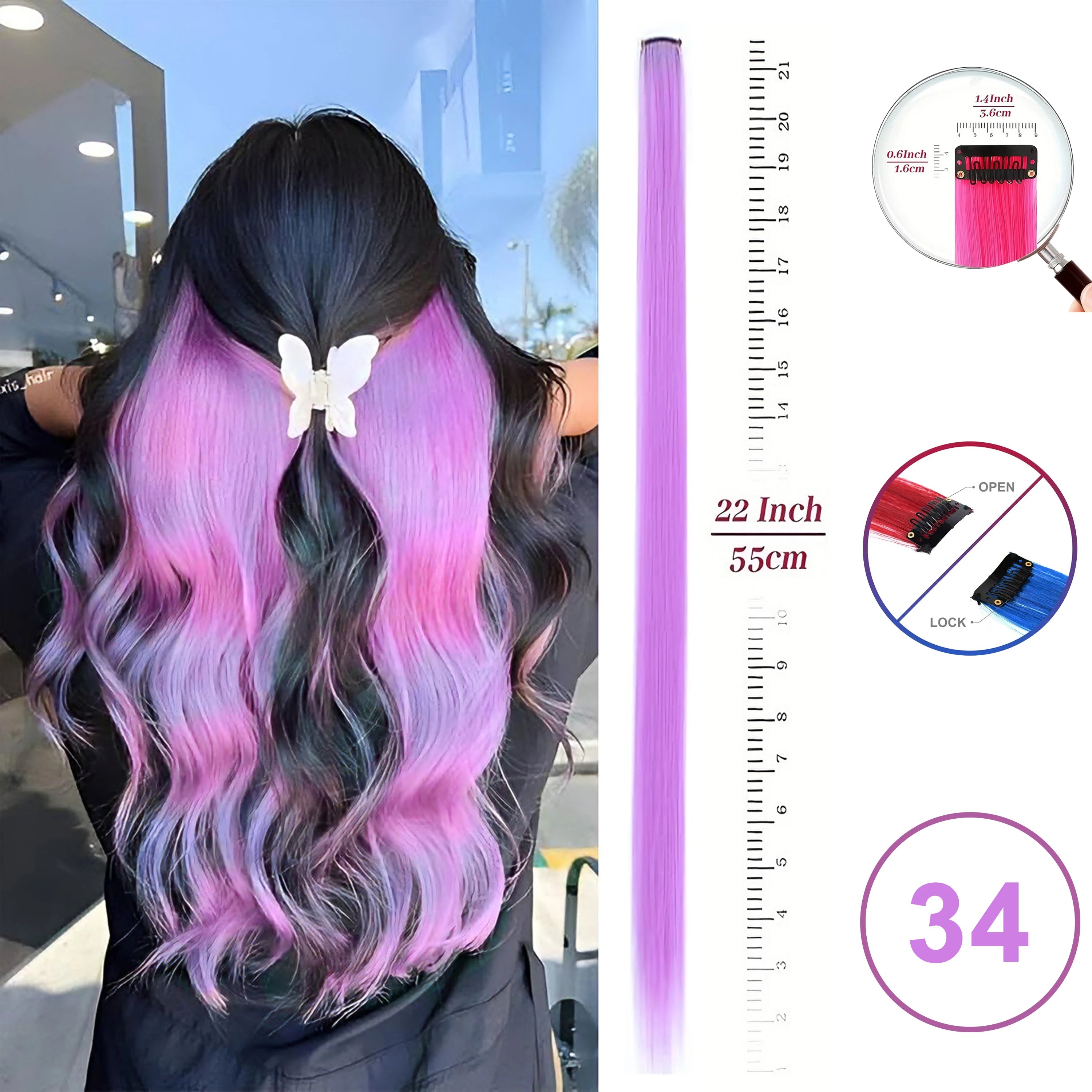 Hair Extensions Clip in 22 Inch Colored Hair Extensions Party Highlights Long Straight Synthetic Hairpieces for Women Kids Girls