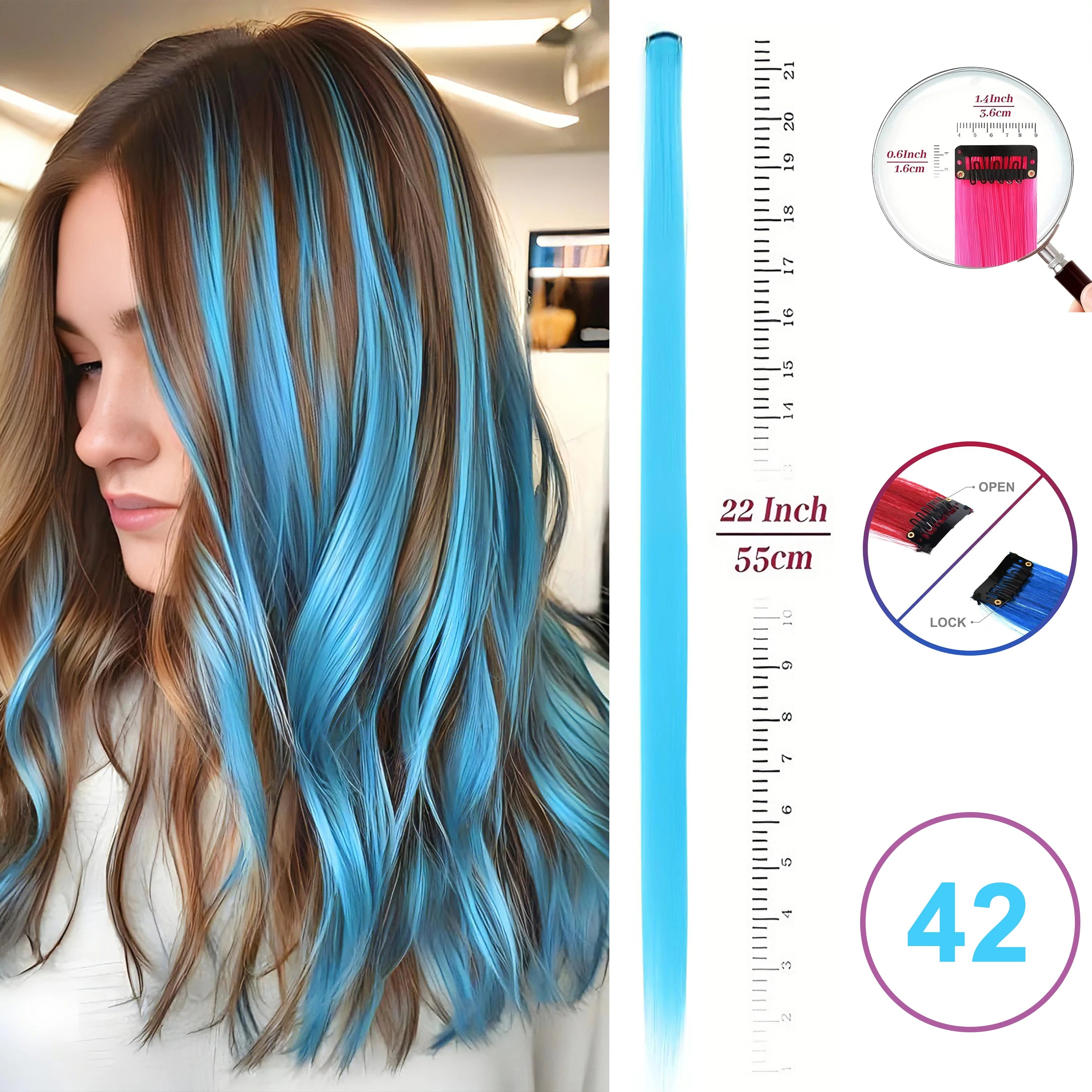 Hair Extensions Clip in 22 Inch Colored Hair Extensions Party Highlights Long Straight Synthetic Hairpieces for Women Kids Girls