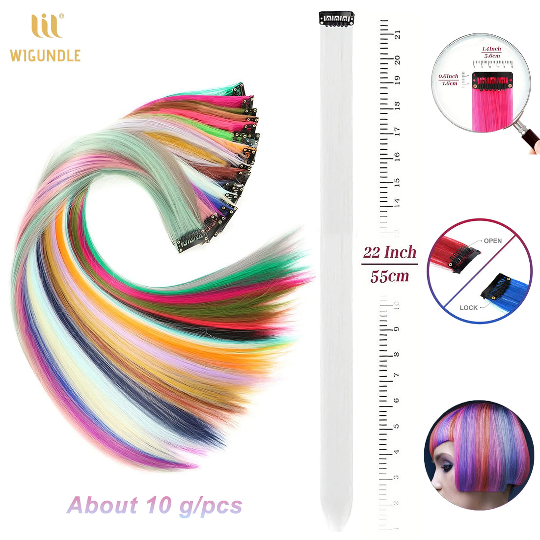 Hair Extensions Clip in 22 Inch Colored Hair Extensions Party Highlights Long Straight Synthetic Hairpieces for Women Kids Girls
