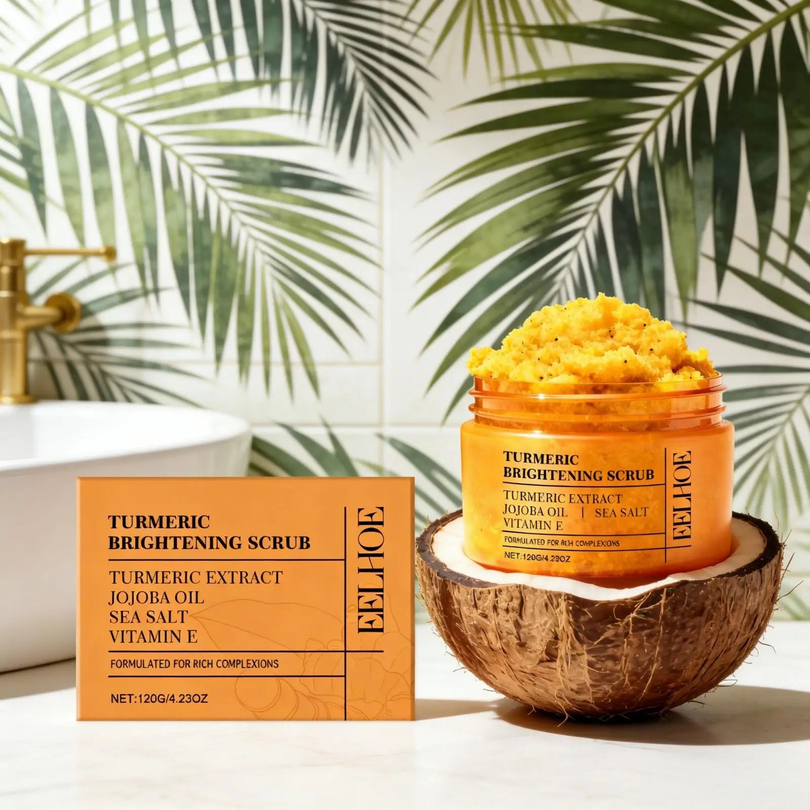 EELHOE Turmeric Scrub Lighten Skin Brightening Products Full Body Cleaning Dead Skin Remover Smooth Sea Salt Exfoliating Scrub