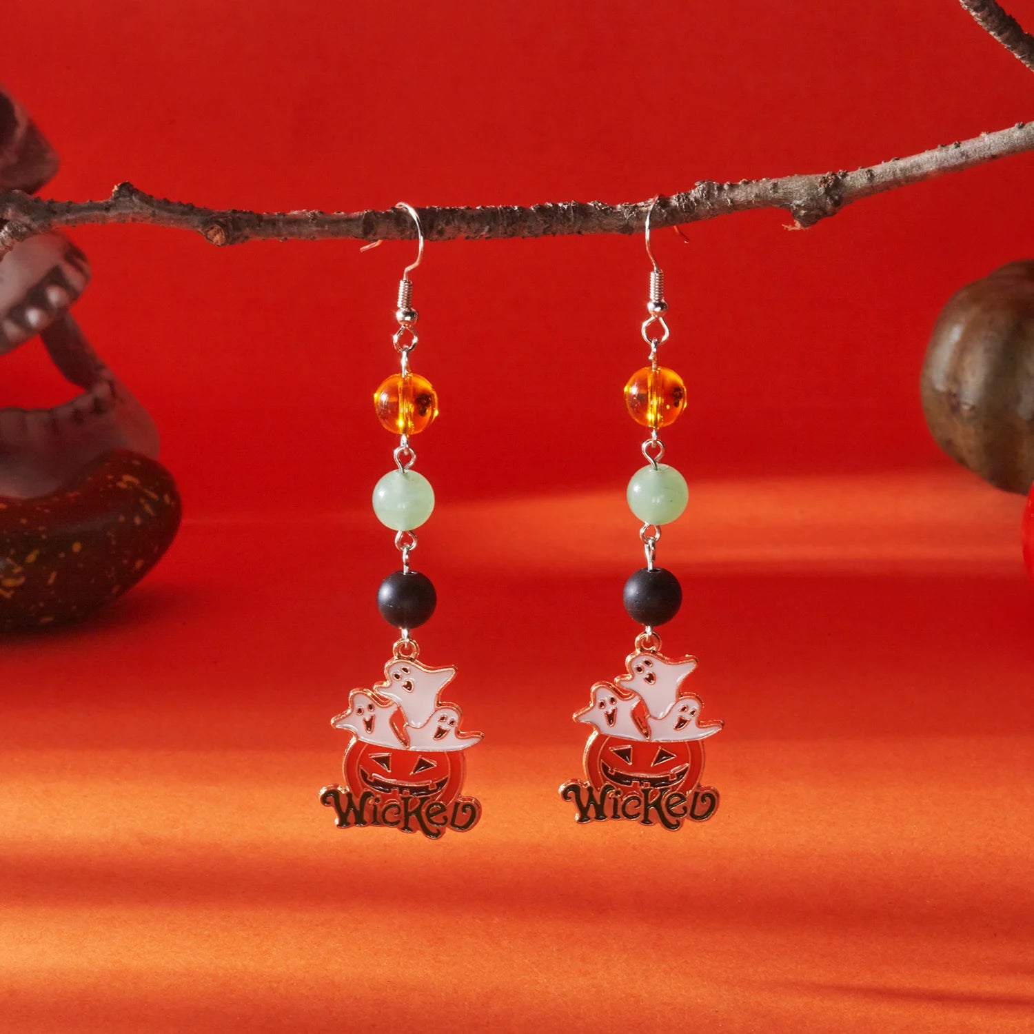 Halloween Pumpkin Dangle Earrings for Women Crystal Zircon Ghost Spider Long Tassel Dripping Oil Earring Party Festival Jewelry