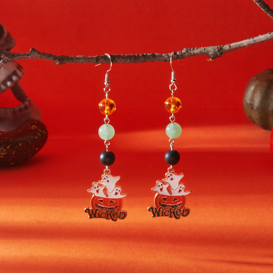 Halloween Pumpkin Dangle Earrings for Women Crystal Zircon Ghost Spider Long Tassel Dripping Oil Earring Party Festival Jewelry