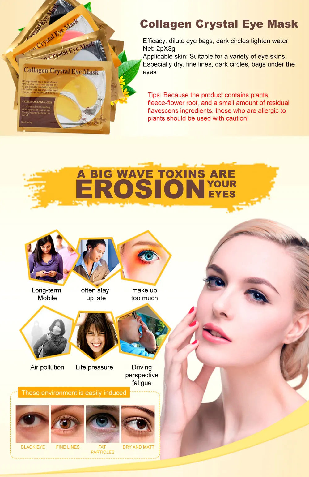 Gold Collagen Eye Mask Firming Hydrating Patches 20pcs