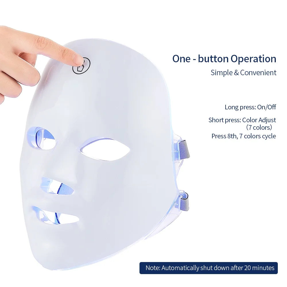 LED Facial Mask 7 Colors Neck Therapy Anti-Aging Care