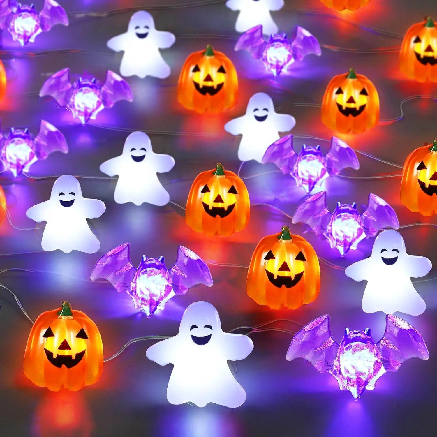 1pc 20/30 LED Halloween Copper Wire String Light With Mini Ghost Pumpkin Bat Fairy Lamp For Home Halloween Party Festival Decor