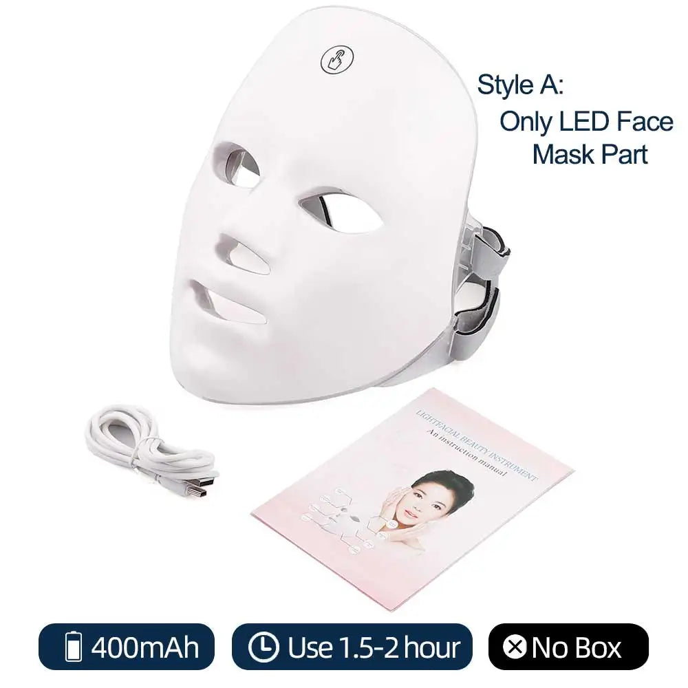 LED Facial Mask 7 Colors Neck Therapy Anti-Aging Care