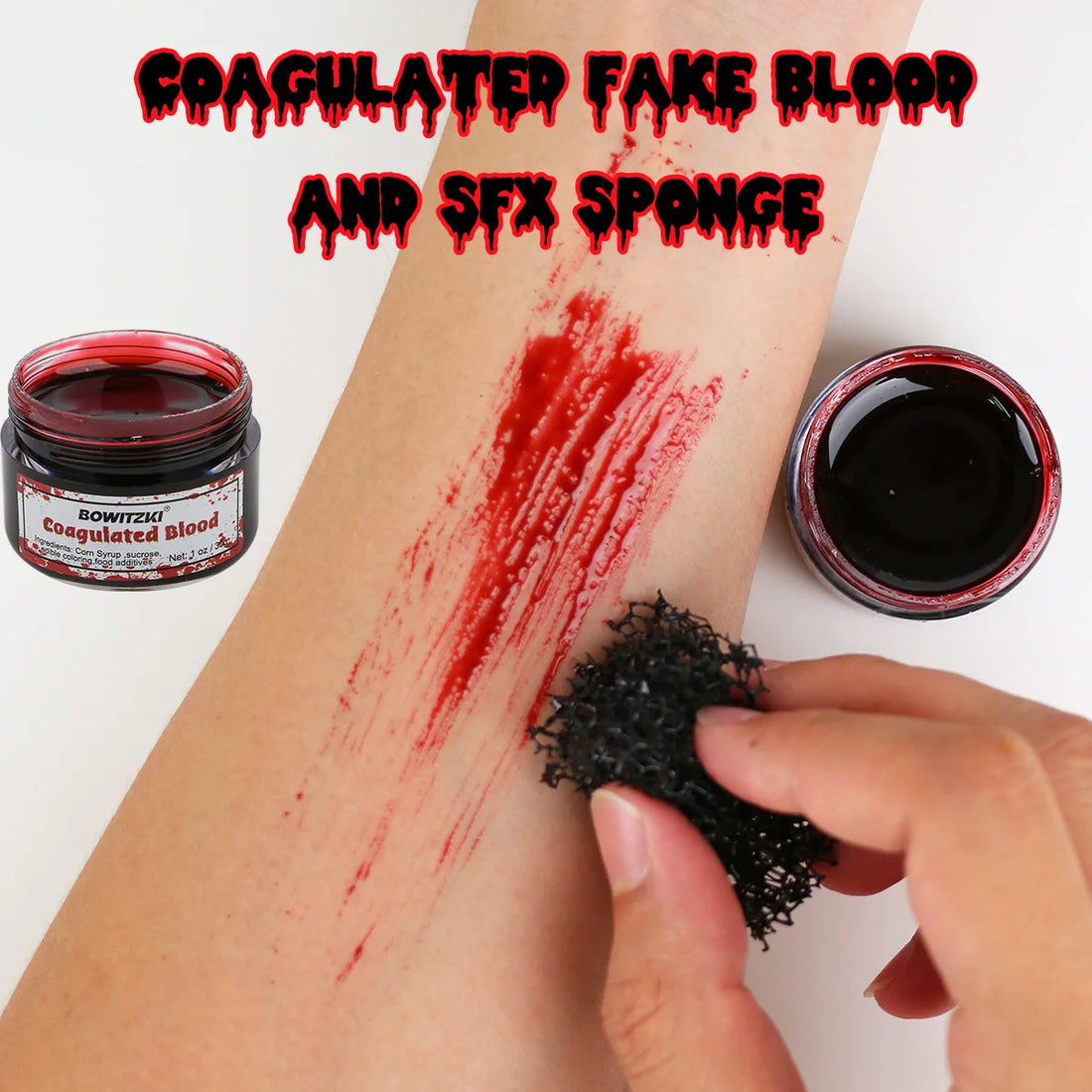 Bowitzki SFX Face Body Paint ,Halloween Makeup Special Effects，Fake Blood Scar Wax Charred Ash Powder with Sponges Brush