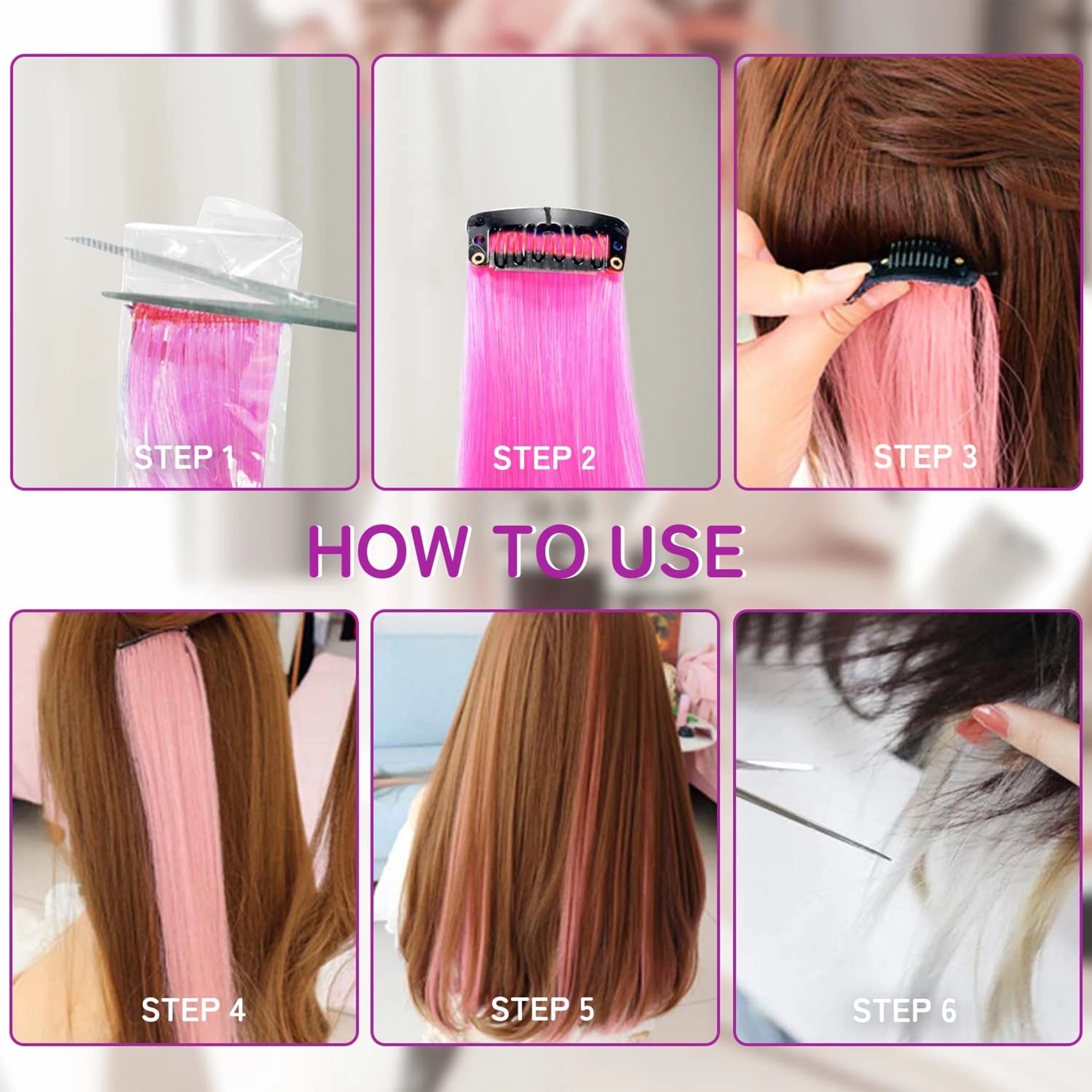 Hair Extensions Clip in 22 Inch Colored Hair Extensions Party Highlights Long Straight Synthetic Hairpieces for Women Kids Girls