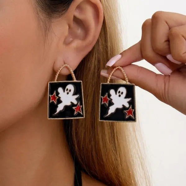 Halloween Pumpkin Dangle Earrings for Women Crystal Zircon Ghost Spider Long Tassel Dripping Oil Earring Party Festival Jewelry