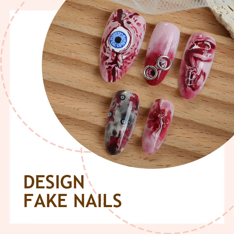 30PCS Terror Halloween Press-on Nails 3D Blood Stained Eyeballs Unique Clowns High-quality Nail Art Fake Nail Almond False Nails