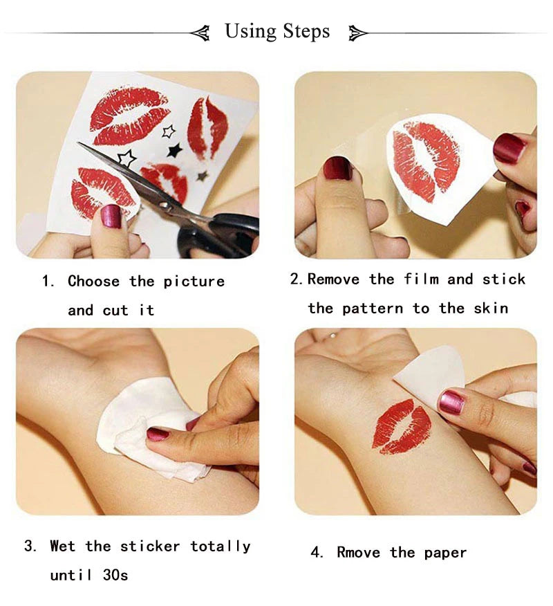 Waterproof Metallic Temporary Tattoos Women Gold Flash Fake Tattoo Sticker Heart Design Stickers for Valentine Wedding Body Art
