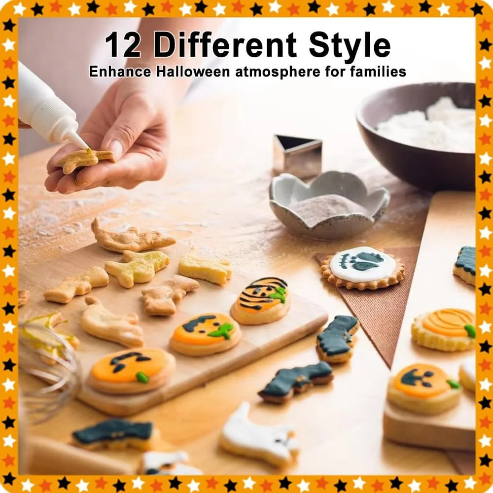 12PCS Halloween Cookie Molds Stainless Steel Cartoon Cookie Molds Bat Shape DIY Decorative Molds Baking Molds Kitchen BakingTooL